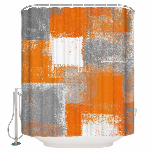 Orange og gråt abstrakt bruseforhæng 86 x 183 cm