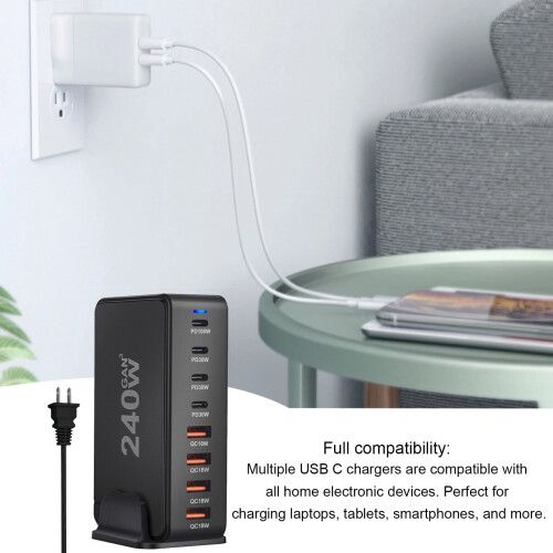 Φορτιστής USB-C 240W, προσαρμογέας γρήγορης φόρτισης PD QC 8 θυρών 1