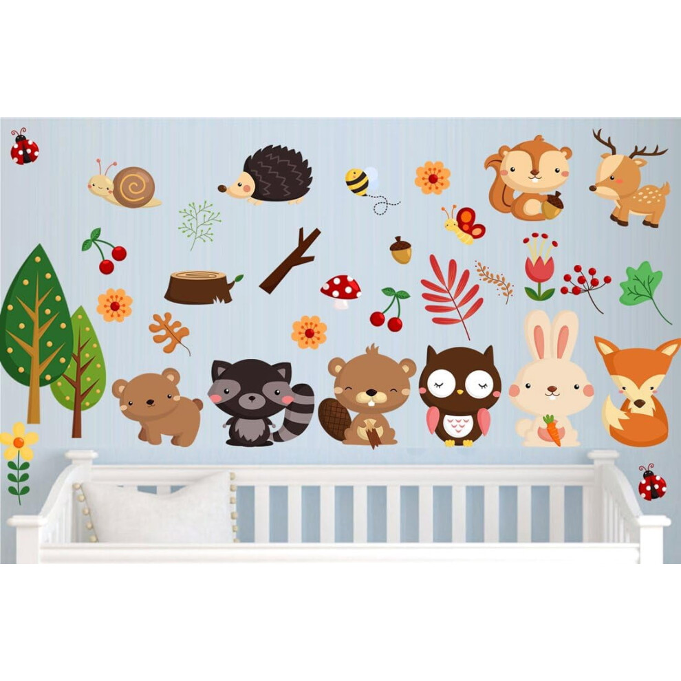 Pink jungle baby wall decals owl giraffe lion set