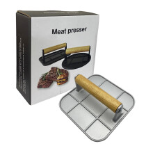 Presse à hamburgers en fonte avec manche en bois, ronde de 18 cm (7 pouces).