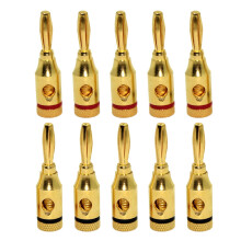 Conectores banana de rosca abierta, 10 unidades, chapados en oro de 24 quilates.