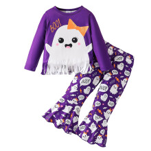 Tenue d'Halloween pour tout-petit, haut à motif dessin animé et pantalon évasé, 2 pièces