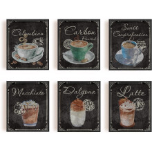 Arte de parede vintage com tema de café para cozinha e sala de jantar.