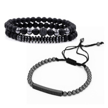 Men's Black Natural Stone Bracelet Set 3 Pieces
