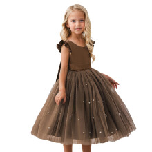 Robe à manches papillon et col en V pour filles, idéale pour l'été et l'automne (5-6 ans)