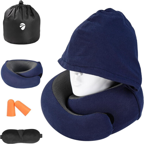 Μαξιλάρι ταξιδιού με κουκούλα Memory Foam Navy 1 τεμ.