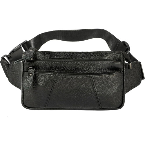 Pochete unissex com vários bolsos e alça ajustável.