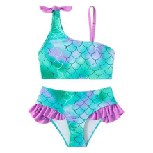 Tacar bikini do chailíní le prionta scála gualainn uilleach glas mint