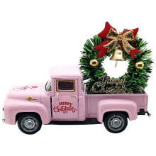 Kersttruck ornament metalen vintage roze krans