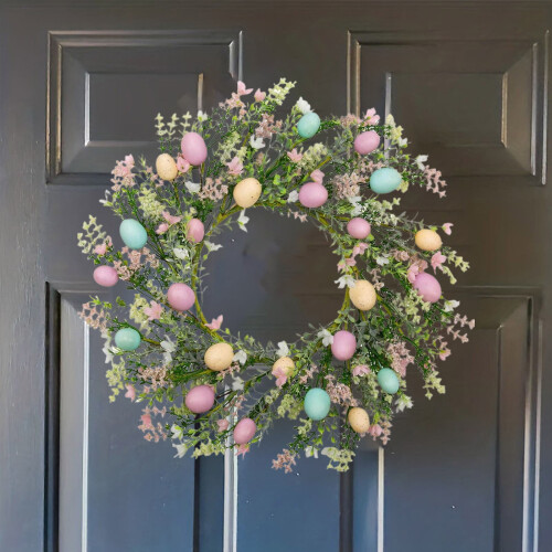 Osterkranz mit pastellfarbenem Ei und Blumen, 45 cm