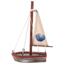 Vintage træsejlbådsmodel, maritim dekoration 15,5 x 10,5 cm