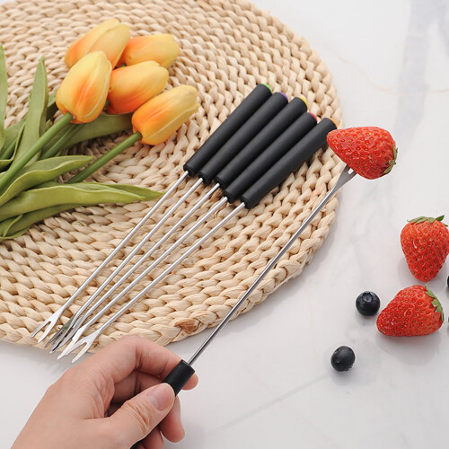 Stainless Steel Barbecue Fork Set Plastic Handle 6 Pcs
