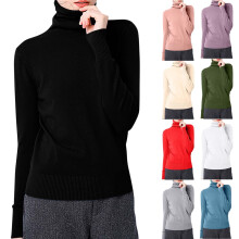 Pulover cu guler înalt pentru femei, tricotat din bumbac, croială slim fit