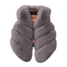 Gilet invernale caldo da bambina in pelliccia di coniglio, senza maniche, con scollo a V.