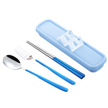 Conjunto de talheres portáteis reutilizáveis, azul, 4 peças