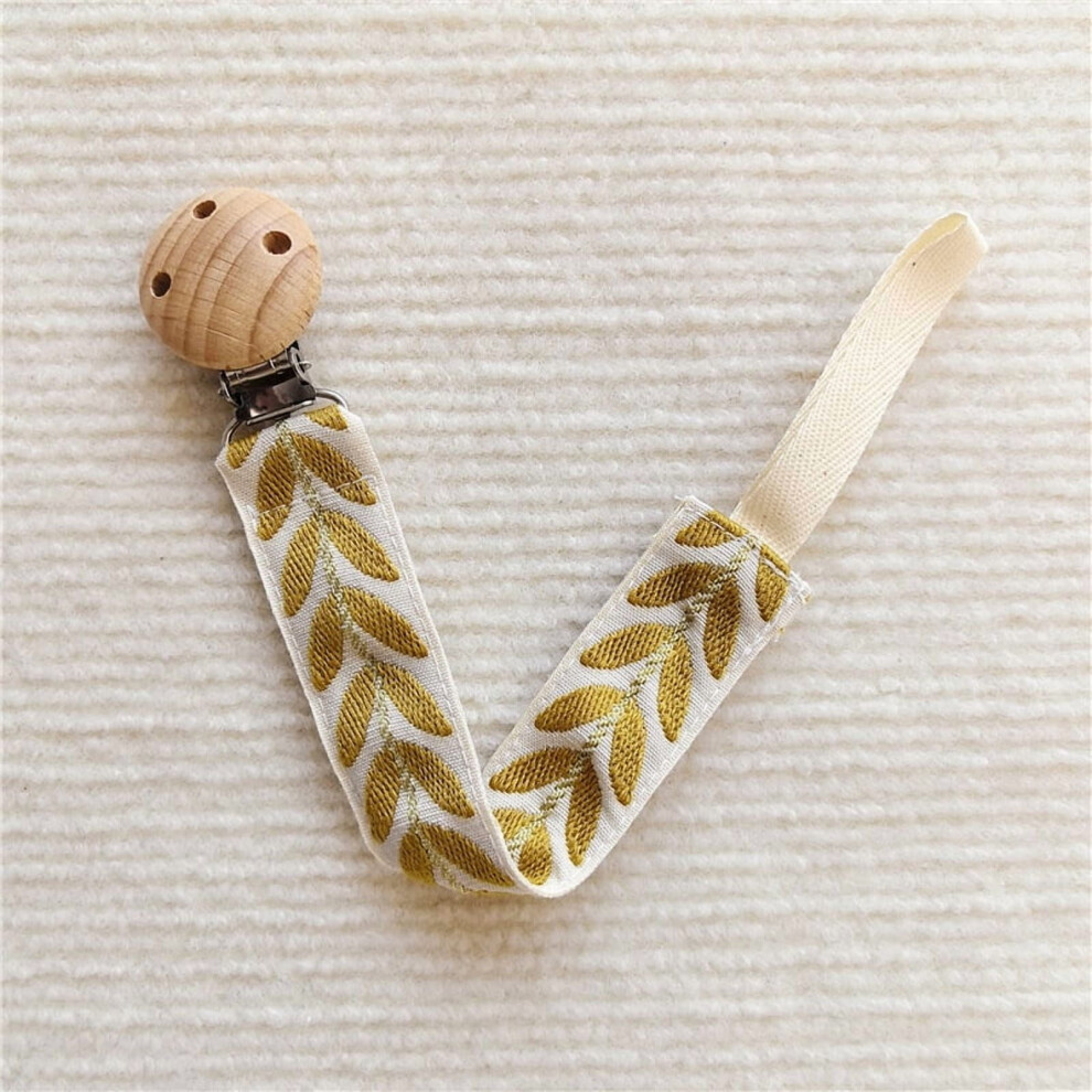 Embroidered baby pacifier clip with beech wood teether