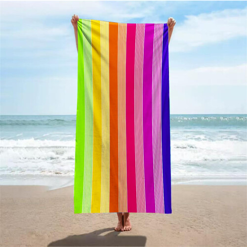 Toalla de playa extragrande a rayas arcoíris de microfibra de 35x70 pulgadas. 1