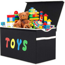 Coffre à jouets pliable avec couvercle, noir, très grand