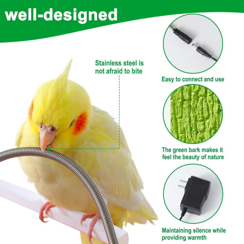 Heated Bird Perch for Parrots and Small Pets 12V 2