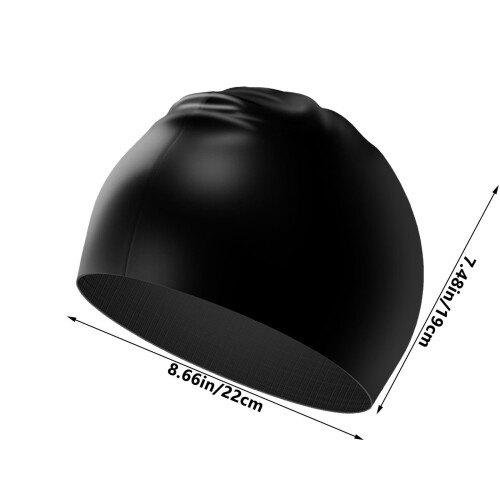 Swim Cap for Long Hair Elastic Silicone Black 2