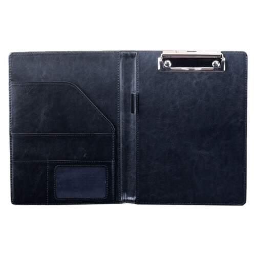 Faux Leather Padfolio with Clipboard and Card Holder Black 1