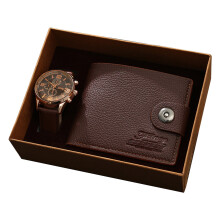 Herencadeauset: bruine portemonnee en horloge (2 stuks)