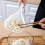 Plastic strainer scoop for pasta draining, white and orange 2