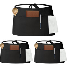 NestE Server Apron with 3 Pockets Black Half Apron