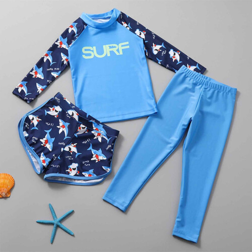 Kids' long sleeve split swimsuit blue 9-10 years 1