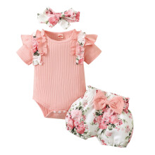 Baby Mädchen Rüschen-Rippstrick-Strampler Rosa 3-6 Monate