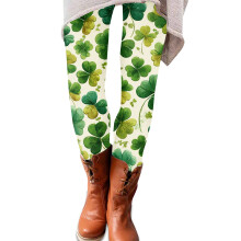 Women's St. Patrick's Day Leggings, Shamrock Gradient, Soft Stretch Yoga Pants, Casual Workout Loungewear – Fluorescent Green XL
