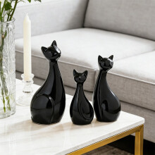 Ensemble de 3 statues en céramique représentant une famille d'animaux de compagnie, décoration intérieure
