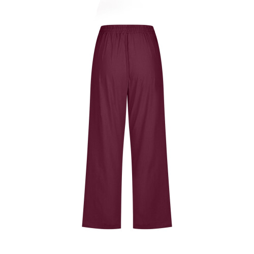 Women's Linen Blend Capri Pants with Pockets, Wine, M 1