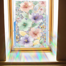 Vægklistermærker med bløde blomster i farvet glas, 12 stk.