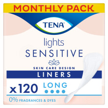 TENA Lights Long Liner, 120 Incontinence Liners for Women with Sensitive Skin, Breathable and Unsce