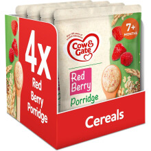 Cow & Gate Red Berry Wholegrain Porridge Baby Food Cereal, 7+ Months, 200g (Pack of 4)