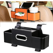 Organizador de carro 5 em 1 com porta-lenços, porta-copos e suporte para celular.