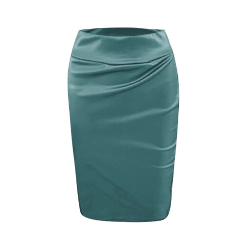Lederrock für Damen, blau, einfarbig, knielang 1