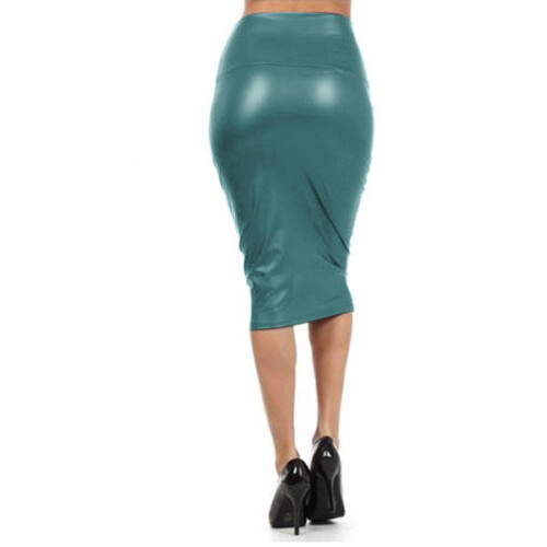 Lederrock für Damen, blau, einfarbig, knielang 2
