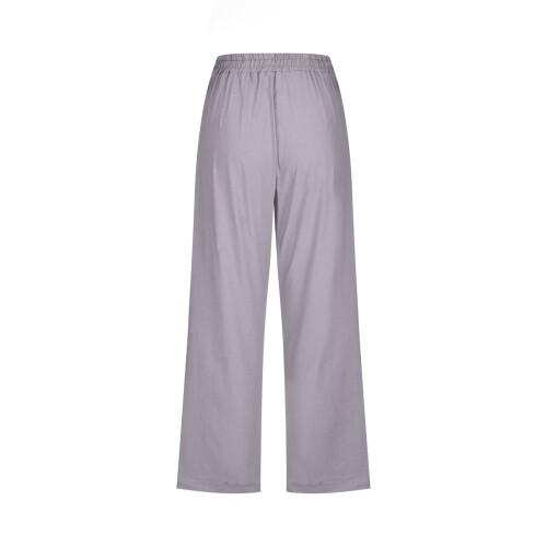Women's Cotton Linen Capris Pants Gray L 1