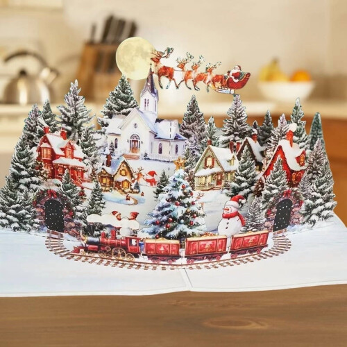 3D-Pop-Up-Weihnachtskarte mit Baum und Weihnachtsmann