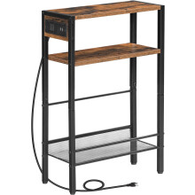 Narrow Side Table with Charging Station Black