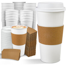 Vasos de papel desechables para café con tapas y fundas (100 unidades)