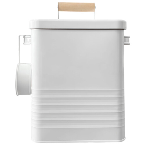 White Metal Storage Bucket with Iron Scoop 1 Pack