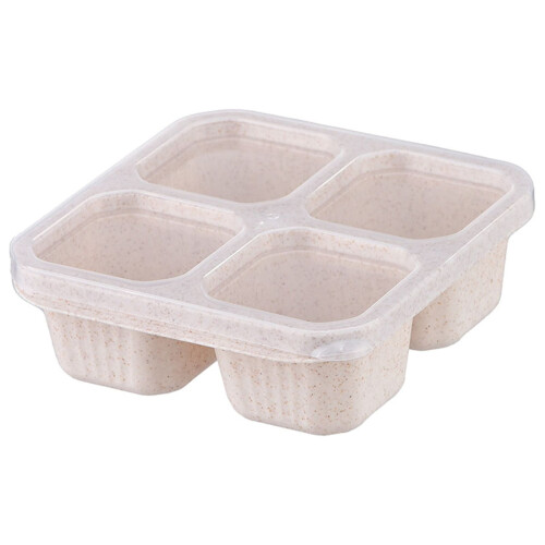 Boîte à bento réutilisable à 4 compartiments beige 16,5 x 15,5 x 5,5 cm