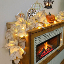 Guirlande lumineuse LED en tissu à motif feuille d'érable et rotin