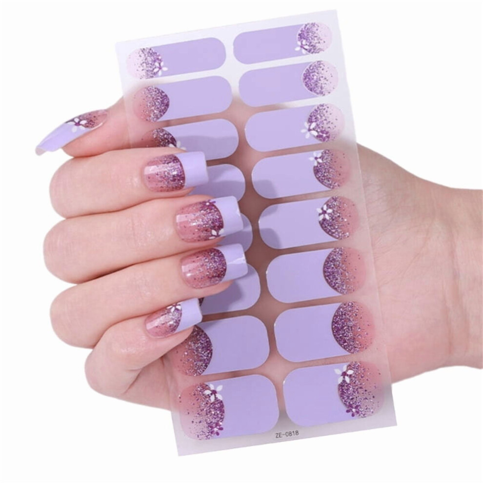 Glitter Nail Wraps French Tip Design 24 pcs
