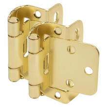 18650-BB Cabinet Hinges, 5 Pairs Brushed Brass, Self-Closing, 1/2" Overlay, Partial Wrap, w/ Screws