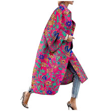 Trench-coat bohème fleuri pour femme, manches longues oversize