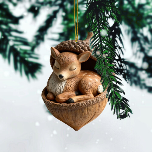 Elg-eienøtt-ornament i akryl, skogsdyr, 7,5 cm